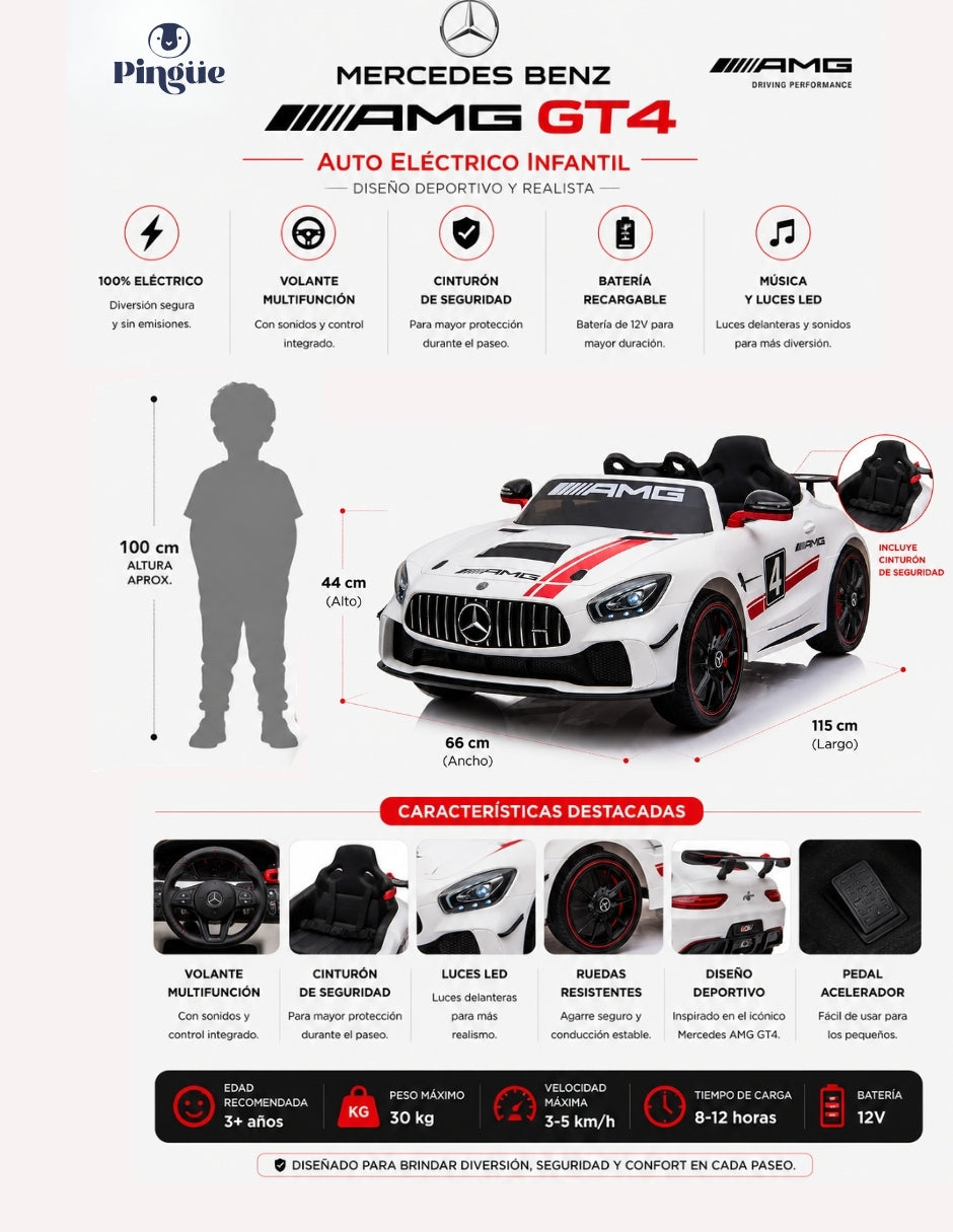 PINGÜE® Mercedes-Benz® AMG GT4 Montable Eléctrico 12V con Control Remoto