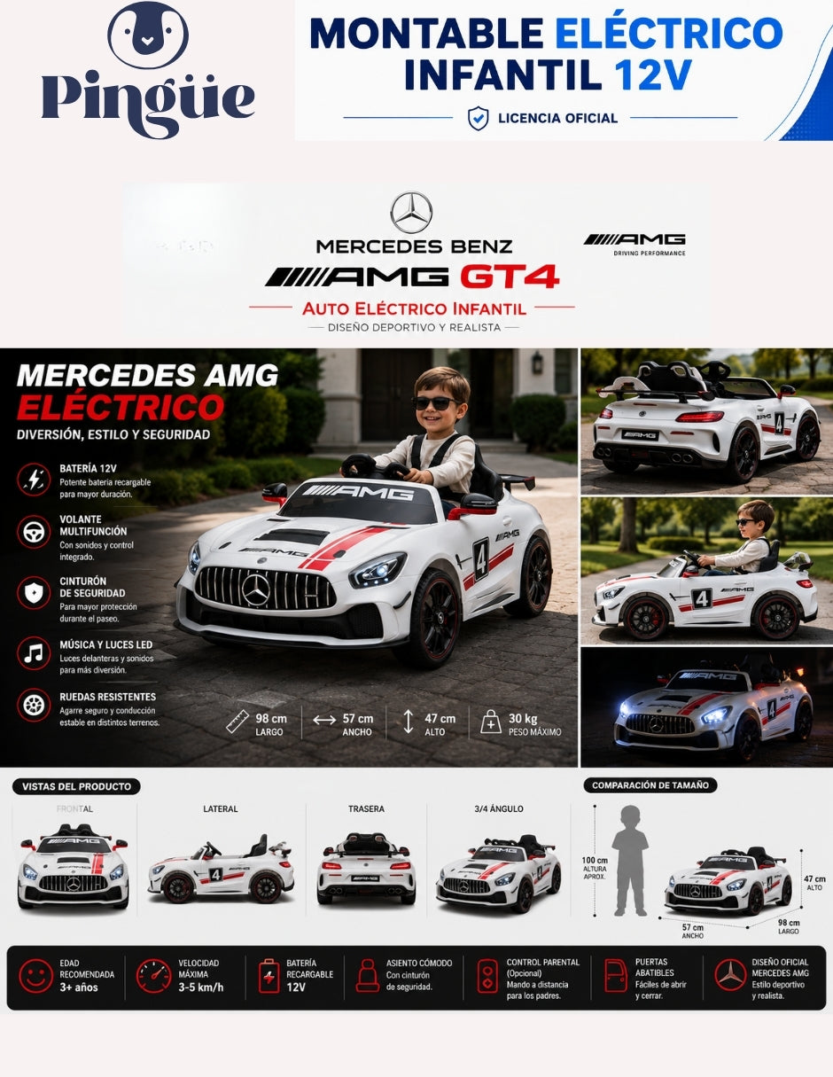 PINGÜE® Mercedes-Benz® AMG GT4 Montable Eléctrico 12V con Control Remoto