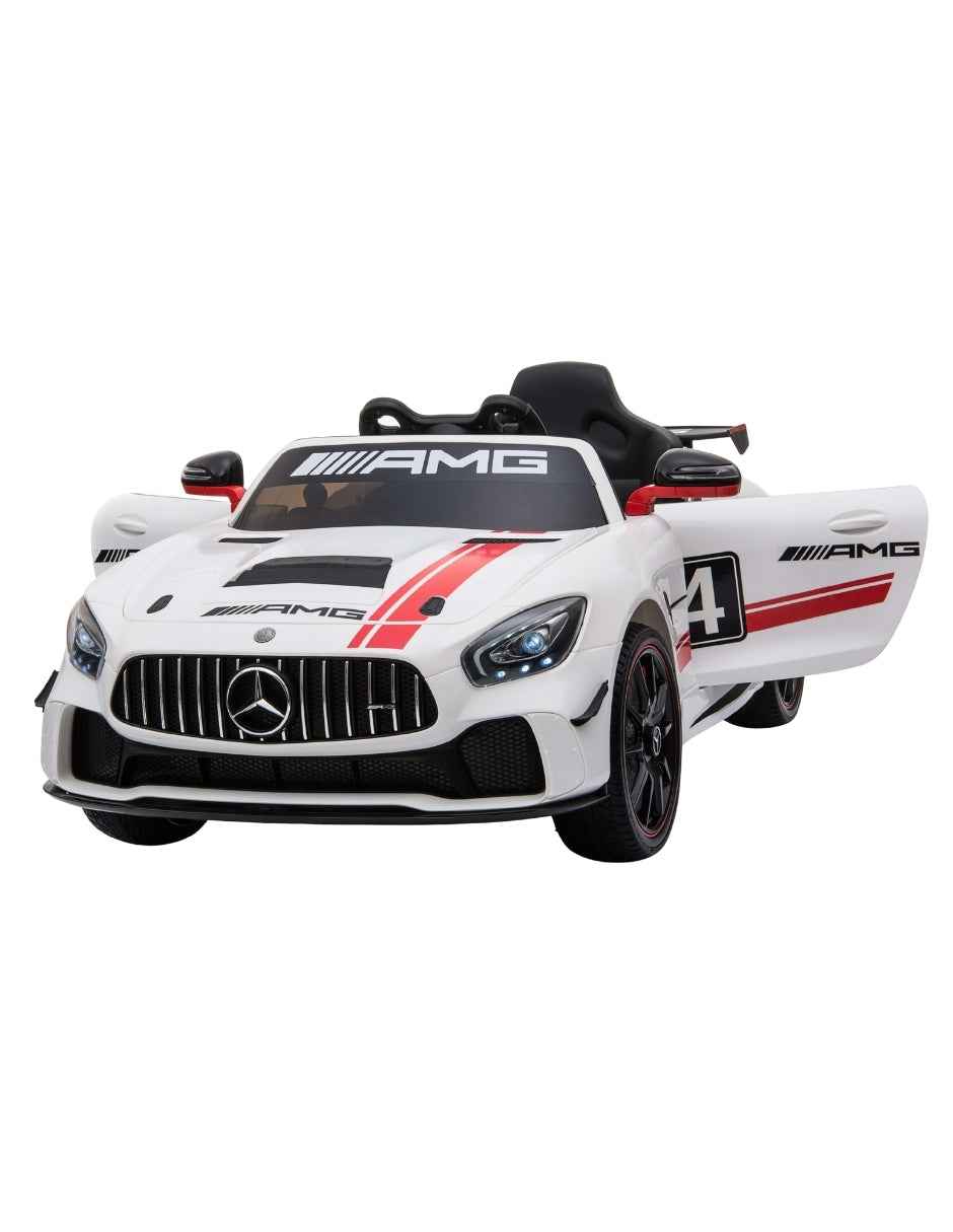 PINGÜE® Montable Eléctrico Niños Mercedes Benz®  AMG GT4 Licencia Oficial | Control Remoto 2.4 GHz | Batería 12V 7AH |8 Km/h | 2 Motores 540 | Luces LED, Música, Radio| WHITE