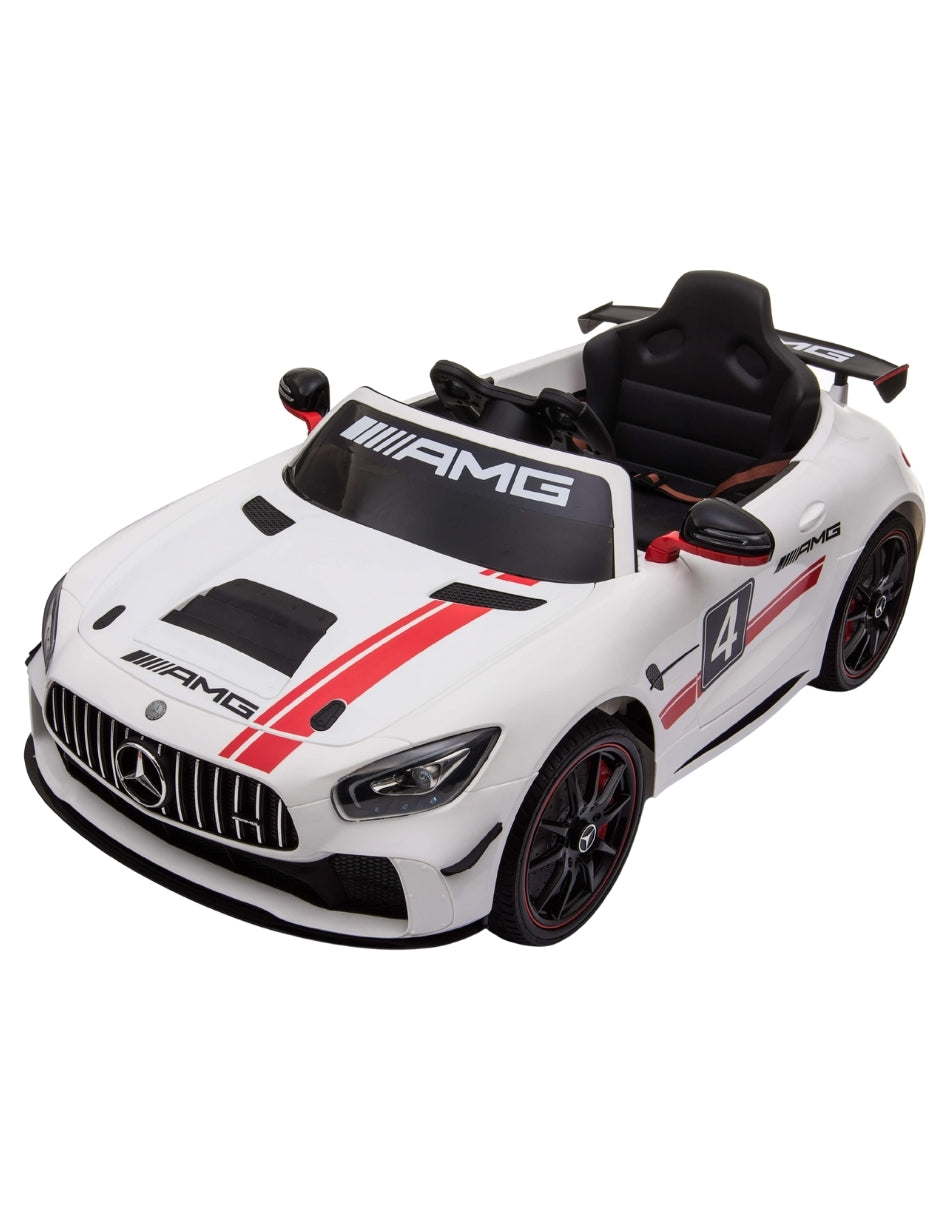 PINGÜE® Montable Eléctrico Niños Mercedes Benz®  AMG GT4 Licencia Oficial | Control Remoto 2.4 GHz | Batería 12V 7AH |8 Km/h | 2 Motores 540 | Luces LED, Música, Radio| WHITE