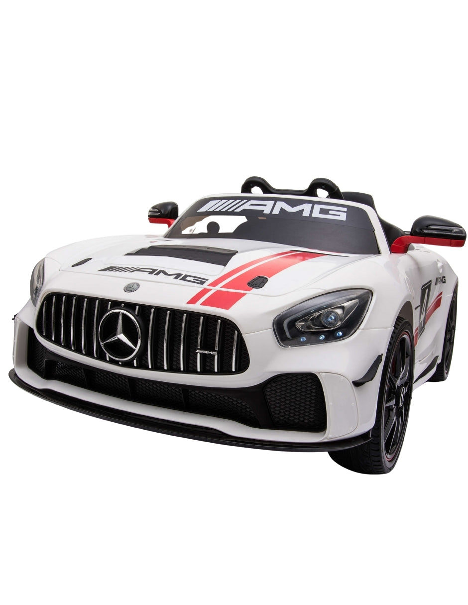 PINGÜE® Montable Eléctrico Niños Mercedes Benz®  AMG GT4 Licencia Oficial | Control Remoto 2.4 GHz | Batería 12V 7AH |8 Km/h | 2 Motores 540 | Luces LED, Música, Radio| WHITE