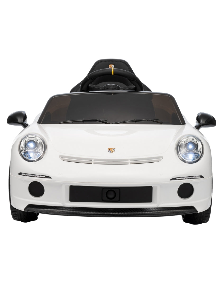PINGÜE® Montable Eléctrico Niños Porsche® RUF GT Licencia Oficial | Control Remoto 2.4 GHz | Batería 12V 7AH |8 Km/h | 2 Motores 390 | Luces LED, Música, Radio| WHITE