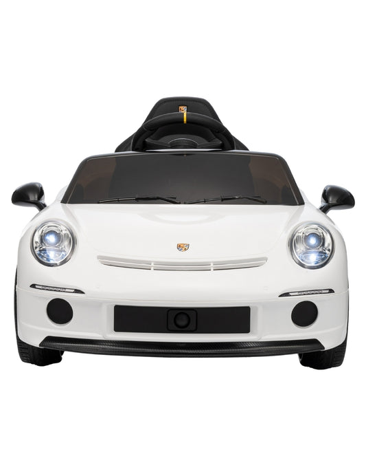 PINGÜE® Montable Eléctrico Niños Porsche® RUF GT Licencia Oficial | Control Remoto 2.4 GHz | Batería 12V 7AH |8 Km/h | 2 Motores 390 | Luces LED, Música, Radio| WHITE