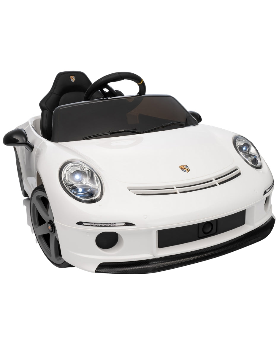 PINGÜE® Montable Eléctrico Niños Porsche® RUF GT Licencia Oficial | Control Remoto 2.4 GHz | Batería 12V 7AH |8 Km/h | 2 Motores 390 | Luces LED, Música, Radio| WHITE
