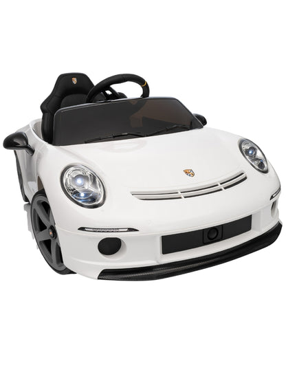 PINGÜE® Montable Eléctrico Niños Porsche® RUF GT Licencia Oficial | Control Remoto 2.4 GHz | Batería 12V 7AH |8 Km/h | 2 Motores 390 | Luces LED, Música, Radio| WHITE