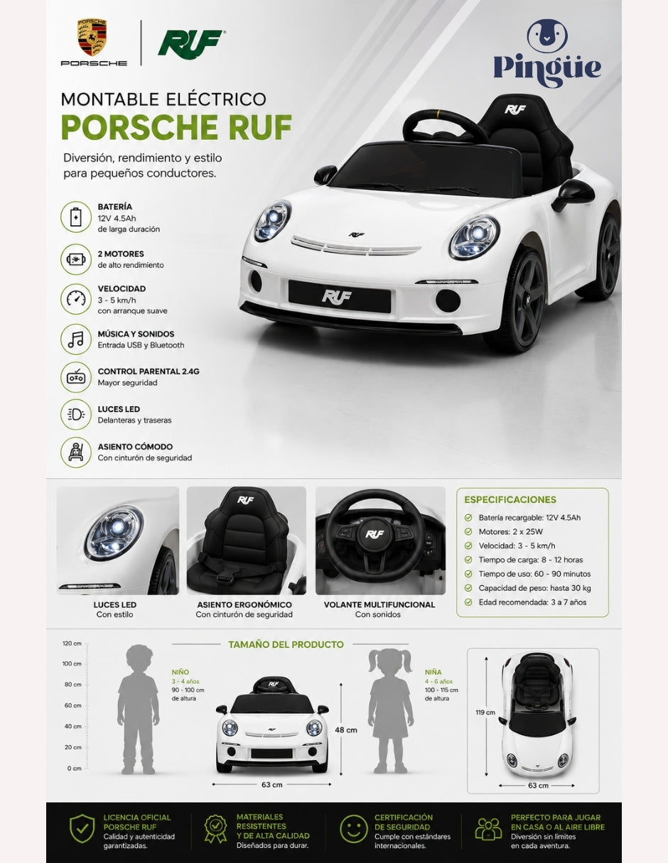 PINGÜE® Porsche® RUF GT Montable Eléctrico 12V con Control Remoto