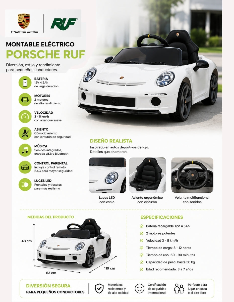 PINGÜE® Porsche® RUF GT Montable Eléctrico 12V con Control Remoto
