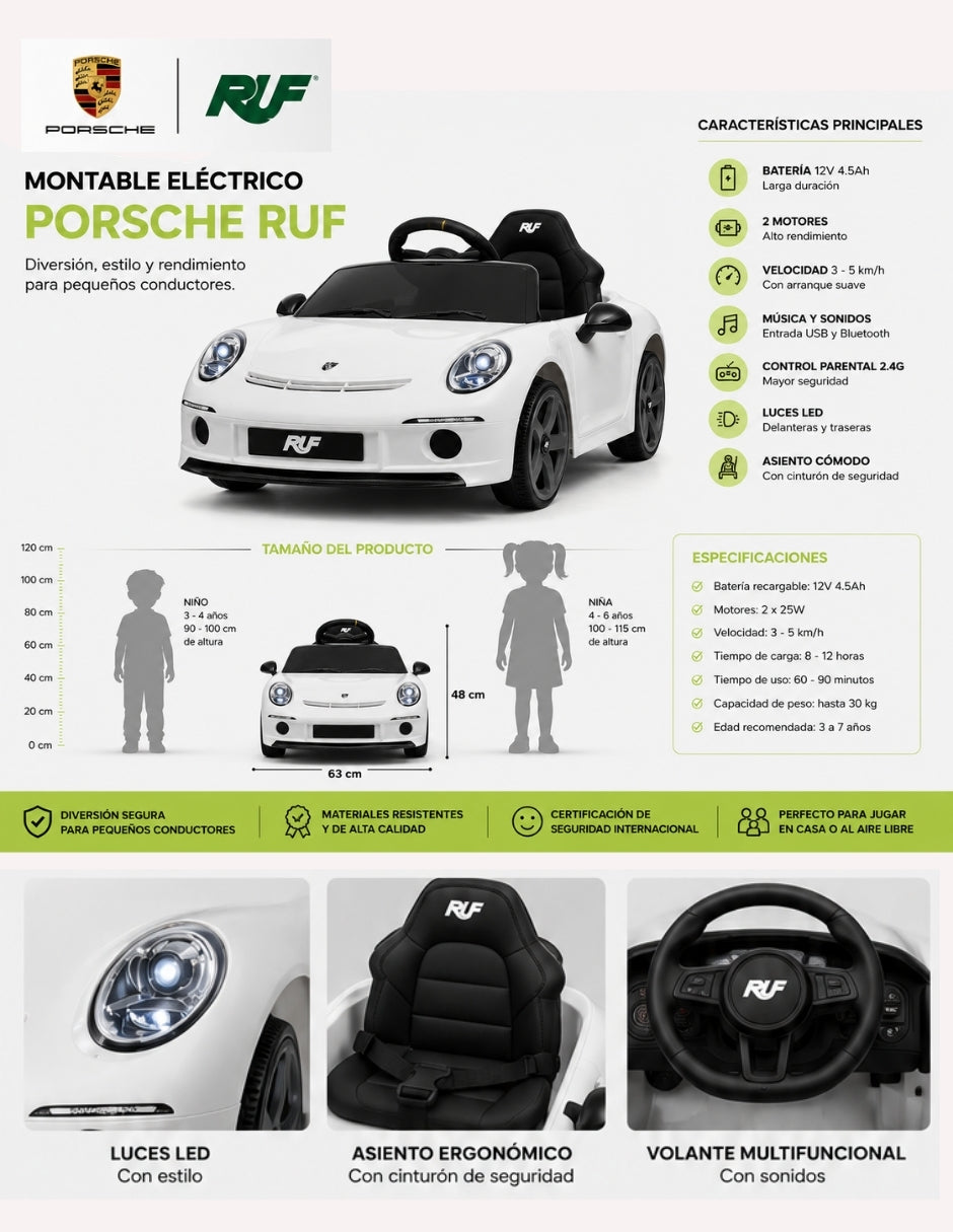PINGÜE® Porsche® RUF GT Montable Eléctrico 12V con Control Remoto