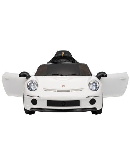 PINGÜE® Montable Eléctrico Niños Porsche® RUF GT Licencia Oficial | Control Remoto 2.4 GHz | Batería 12V 7AH |8 Km/h | 2 Motores 390 | Luces LED, Música, Radio| WHITE