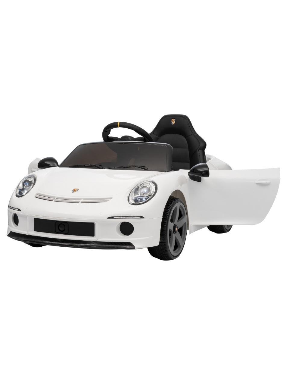 PINGÜE® Montable Eléctrico Niños Porsche® RUF GT Licencia Oficial | Control Remoto 2.4 GHz | Batería 12V 7AH |8 Km/h | 2 Motores 390 | Luces LED, Música, Radio| WHITE