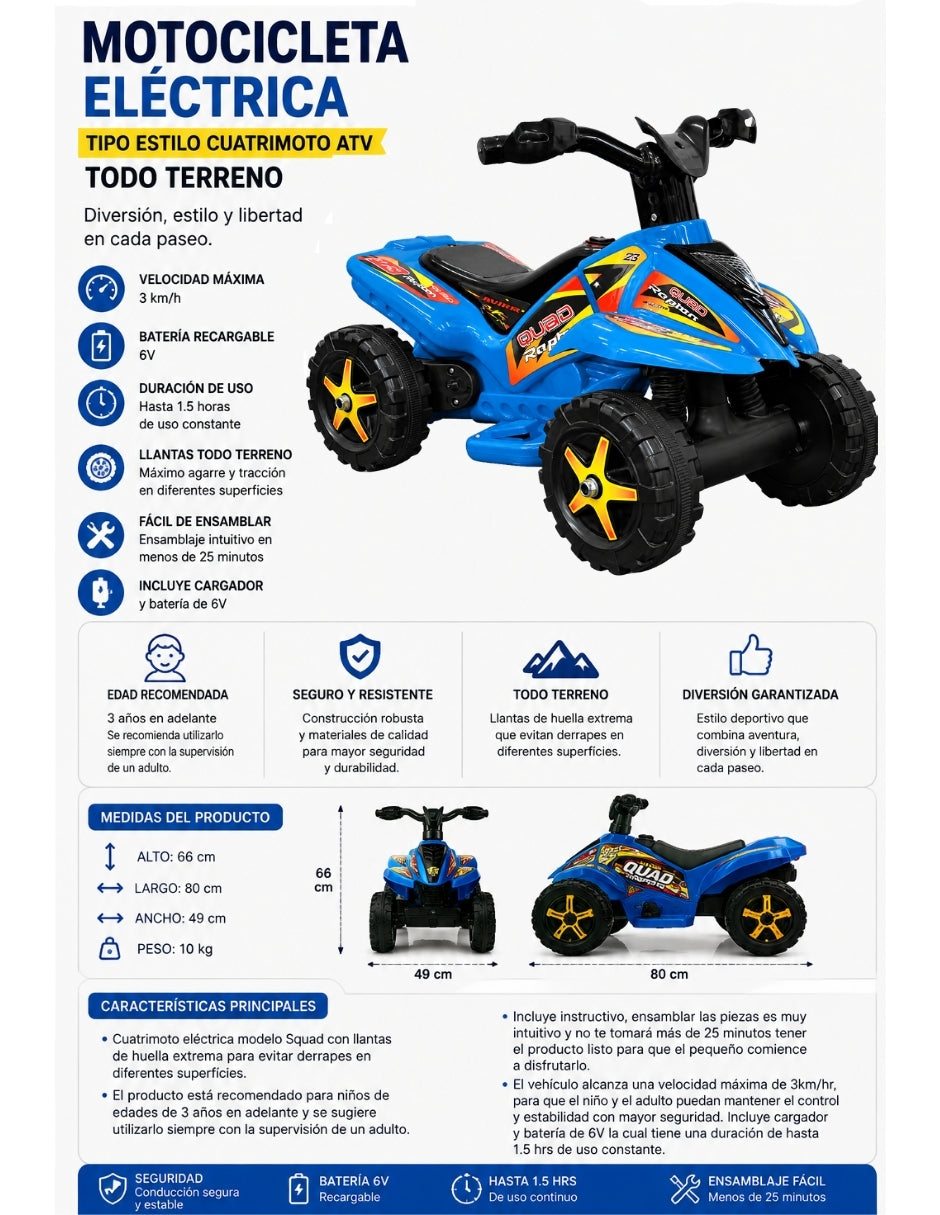 PINGÜE® Cuatrimoto Eléctrica ATV 6V Todo Terreno
