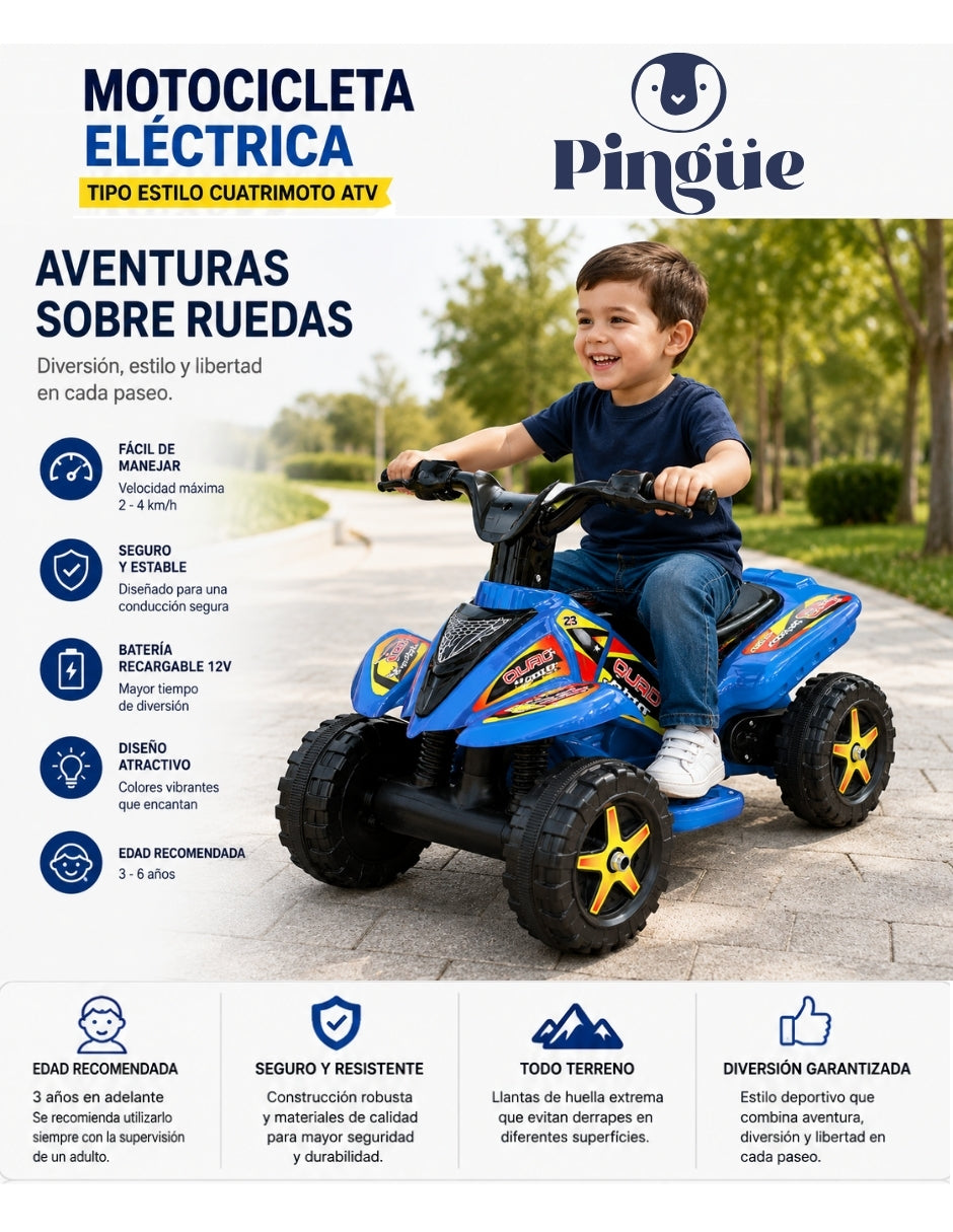 PINGÜE® Cuatrimoto Eléctrica ATV 6V Todo Terreno