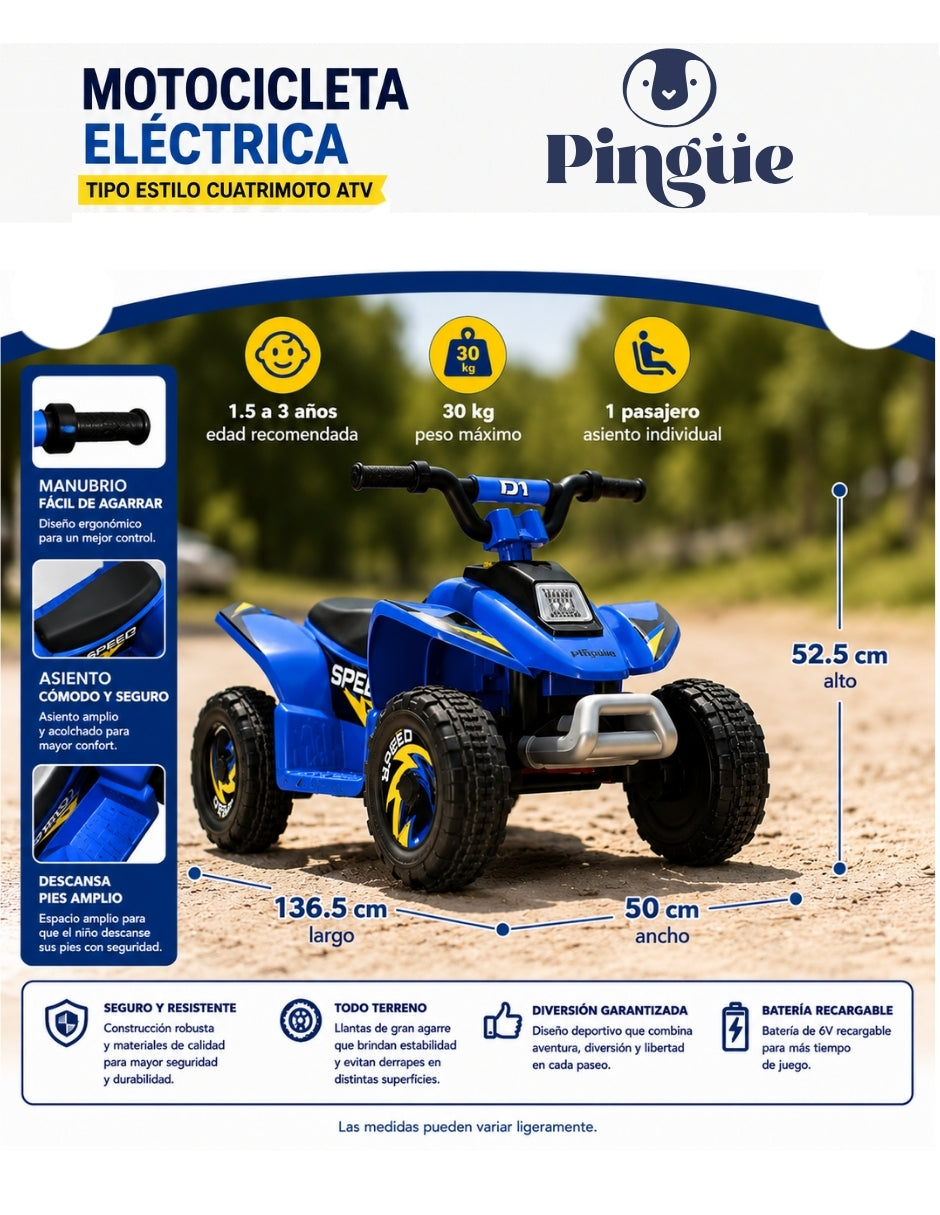 PINGÜE® Cuatrimoto Eléctrica ATV 6V Todo Terreno