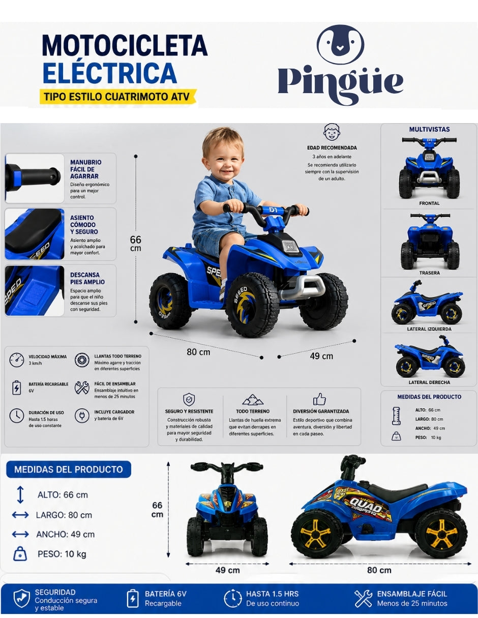 PINGÜE® Cuatrimoto Eléctrica ATV 6V Todo Terreno