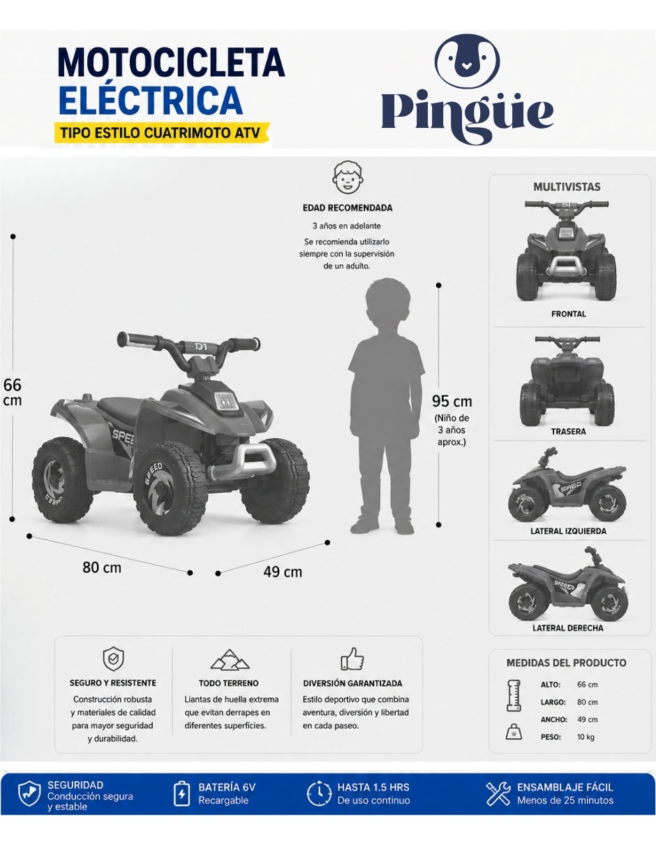 PINGÜE® Cuatrimoto Eléctrica ATV 6V Todo Terreno