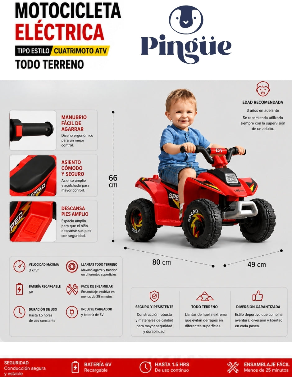 PINGÜE® Cuatrimoto Eléctrica ATV 6V Todo Terreno