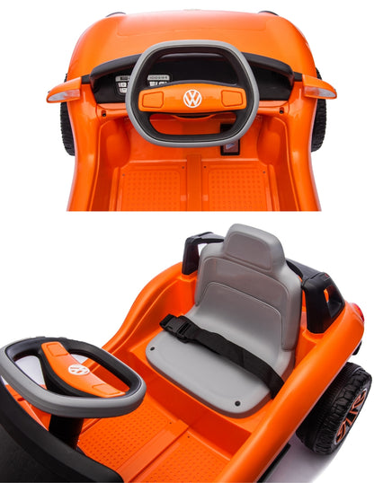 PINGÜE® Montable Eléctrico Niños Volkswagen® E Buggy®  Licencia Oficial | Control Remoto 2.4 GHz | Batería 12V 4.5AH |8 Km/h | 2 Motores 25W |Luces LED, Música, Radio| ORANGE