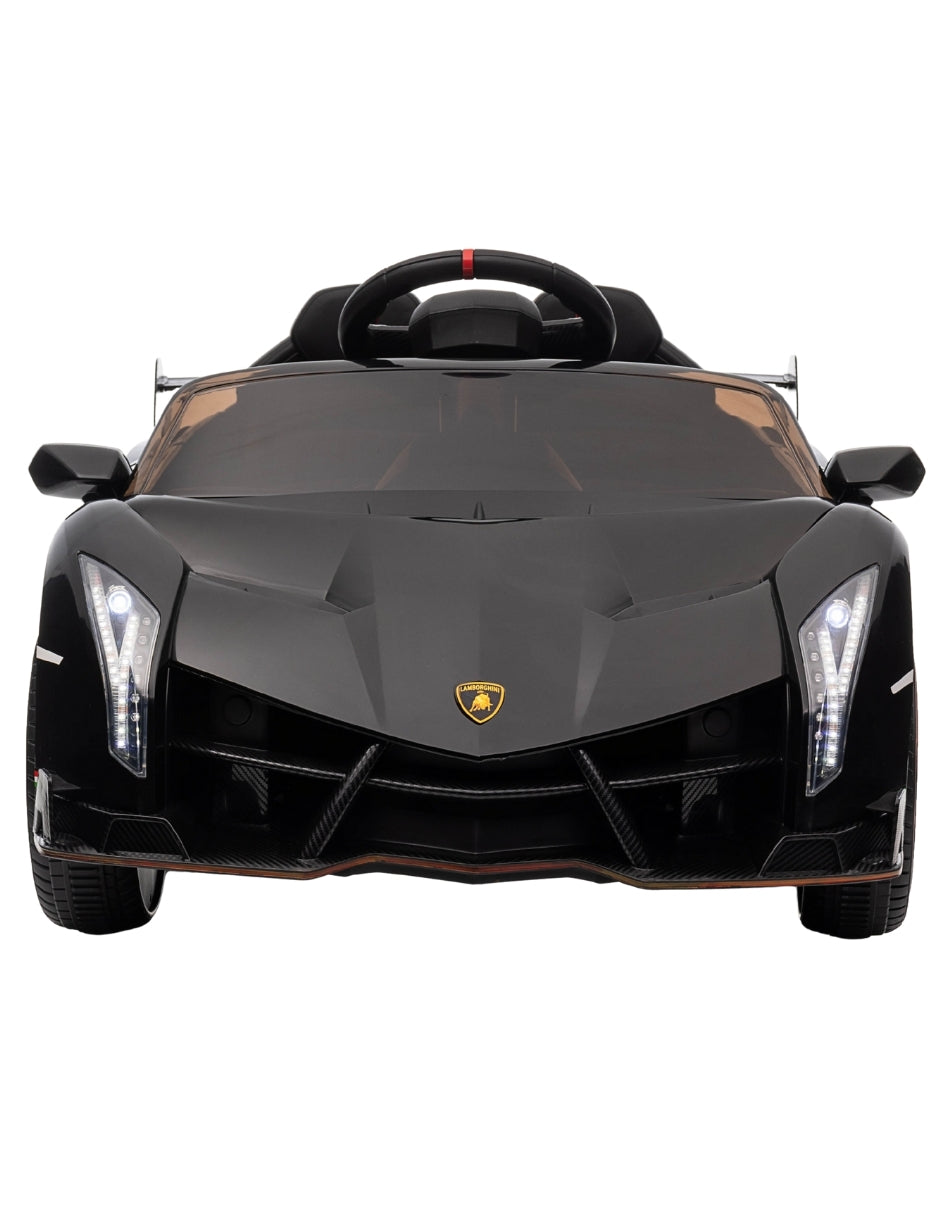 PINGÜE® Montable Eléctrico para Niños| Lamborghini® Veneno Licencia Oficial | Control Remoto 2.4Ghz | Batería 12V 4.5AH | USB Música Radio Luz LED | 2 Motor 25W | BLACK