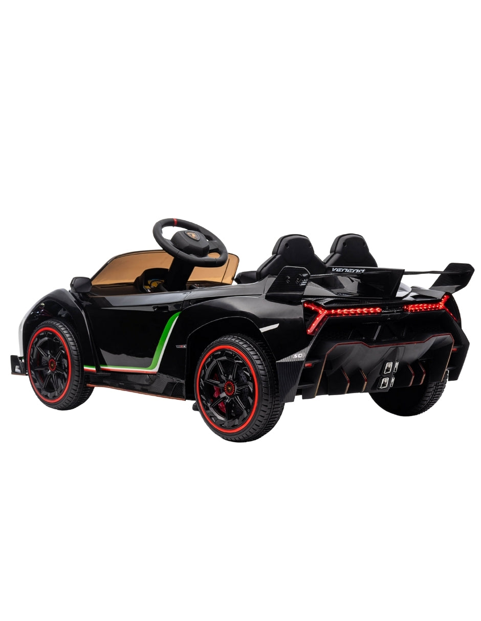 PINGÜE® Montable Eléctrico para Niños| Lamborghini® Veneno Licencia Oficial | Control Remoto 2.4Ghz | Batería 12V 4.5AH | USB Música Radio Luz LED | 2 Motor 25W | BLACK