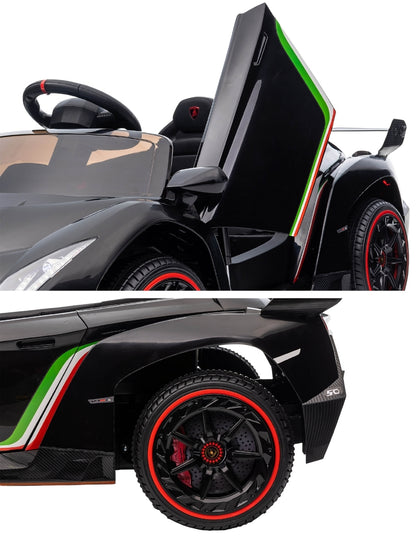 PINGÜE® Montable Eléctrico para Niños| Lamborghini® Veneno Licencia Oficial | Control Remoto 2.4Ghz | Batería 12V 4.5AH | USB Música Radio Luz LED | 2 Motor 25W | BLACK