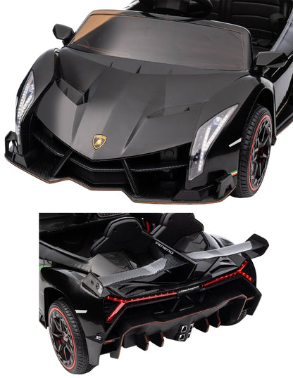 PINGÜE® Montable Eléctrico para Niños| Lamborghini® Veneno Licencia Oficial | Control Remoto 2.4Ghz | Batería 12V 4.5AH | USB Música Radio Luz LED | 2 Motor 25W | BLACK