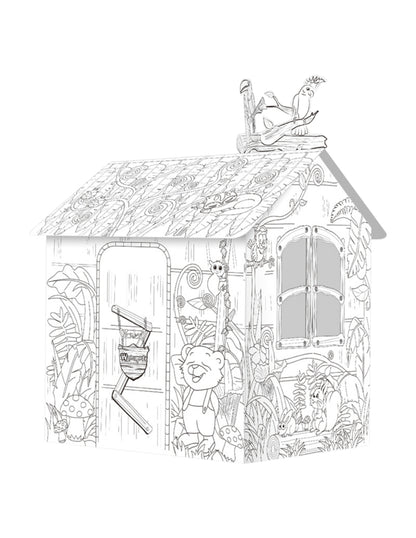 PINGÜE® DIY Doodle | Casa de la Jungla 79x63x109 | Casa Armable de Cartón para Niños | Apto para Pintar | Incluye 6 Marcadores | Uso Interior y Exterior | Amigable al Medio Ambiente | Juguetes Niños y Niñas | Juguete Educativo