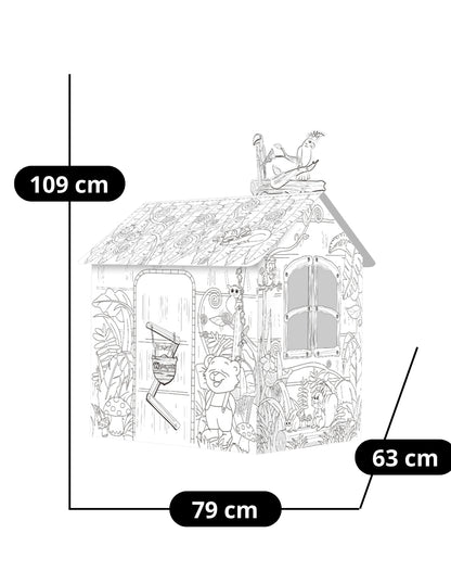 PINGÜE® DIY Doodle | Casa de la Jungla 79x63x109 | Casa Armable de Cartón para Niños | Apto para Pintar | Incluye 6 Marcadores | Uso Interior y Exterior | Amigable al Medio Ambiente | Juguetes Niños y Niñas | Juguete Educativo
