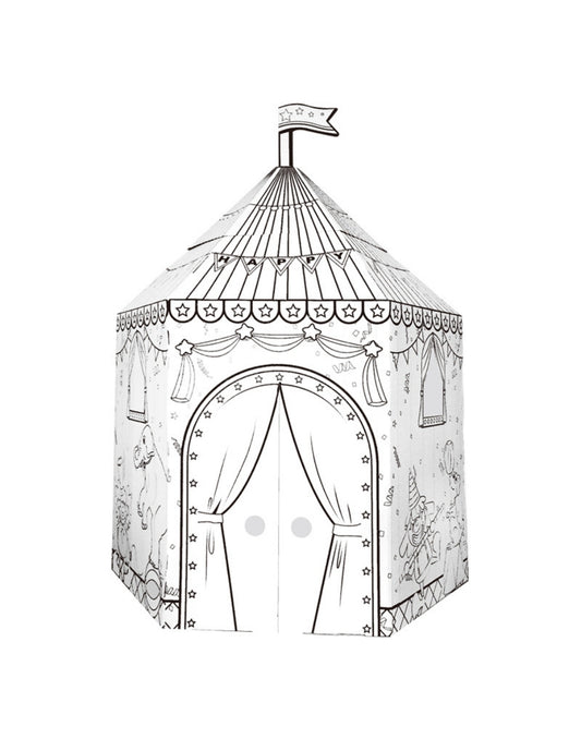PINGÜE® DIY Doodle | Carpa de Circo 102x88x147 | Carpa Armable de Cartón para Niños | Apta para Pintar | Incluye 6 Marcadores de Colores | Uso Interior y Exterior | Amigable al Medio Ambiente | Juguetes Niños y Niñas | Juguete Educativo