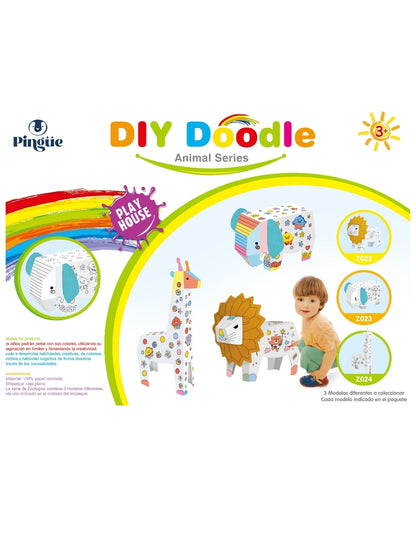 PINGÜE® DIY Doodle | Elefante 34x22x14 | Elefante Armable de Cartón para Niños | Apto para Pintar | Incluye 6 Marcadores de Colores | Uso Interior y Exterior | Pulpa Vegetal Amigable al Medio Ambiente | Juguetes Niños y Niñas | Juguete Educativo