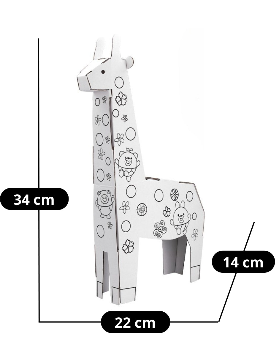 PINGÜE® DIY Doodle | Jirafa 34x22x14 | Armable de Cartón para Niños | Apta para Pintar | Incluye 6 Marcadores | Uso Interior y Exterior | Amigable al Medio Ambiente | Juguetes Niños y Niñas | Juguete Educativo