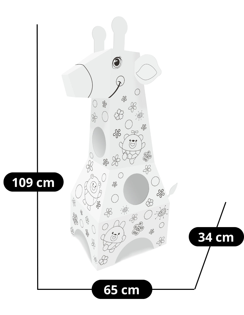 PINGÜE® DIY Doodle | Botarga Pullover Jirafa 34x65x109 | Armable para Niños | Apto para Pintar | Incluye 6 Marcadores de Colores | Uso Interior y Exterior | Amigable al Medio Ambiente | Juguetes Niños y Niñas | Juguete Educativo