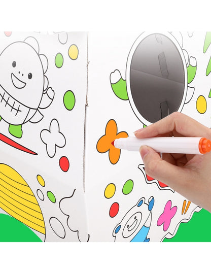 PINGÜE® DIY Doodle | Casa de la Jungla 79x63x109 | Casa Armable de Cartón para Niños | Apto para Pintar | Incluye 6 Marcadores | Uso Interior y Exterior | Amigable al Medio Ambiente | Juguetes Niños y Niñas | Juguete Educativo