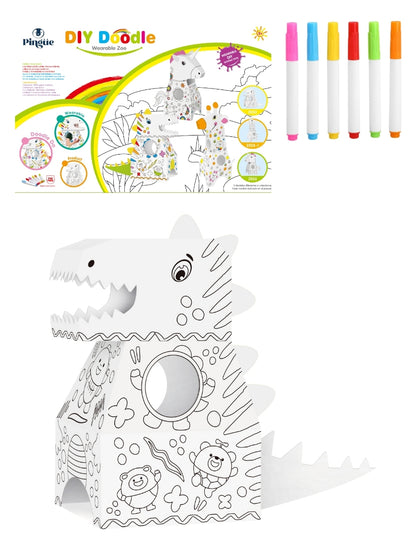 PINGÜE® DIY Doodle | Botarga Pullover Dinosaurio 37x82x79 | Armable para Niños | Apto para Pintar | Incluye 6 Marcadores de Colores | Uso Interior y Exterior | Amigable al Medio Ambiente | Juguetes Niños y Niñas | Juguete Educativo