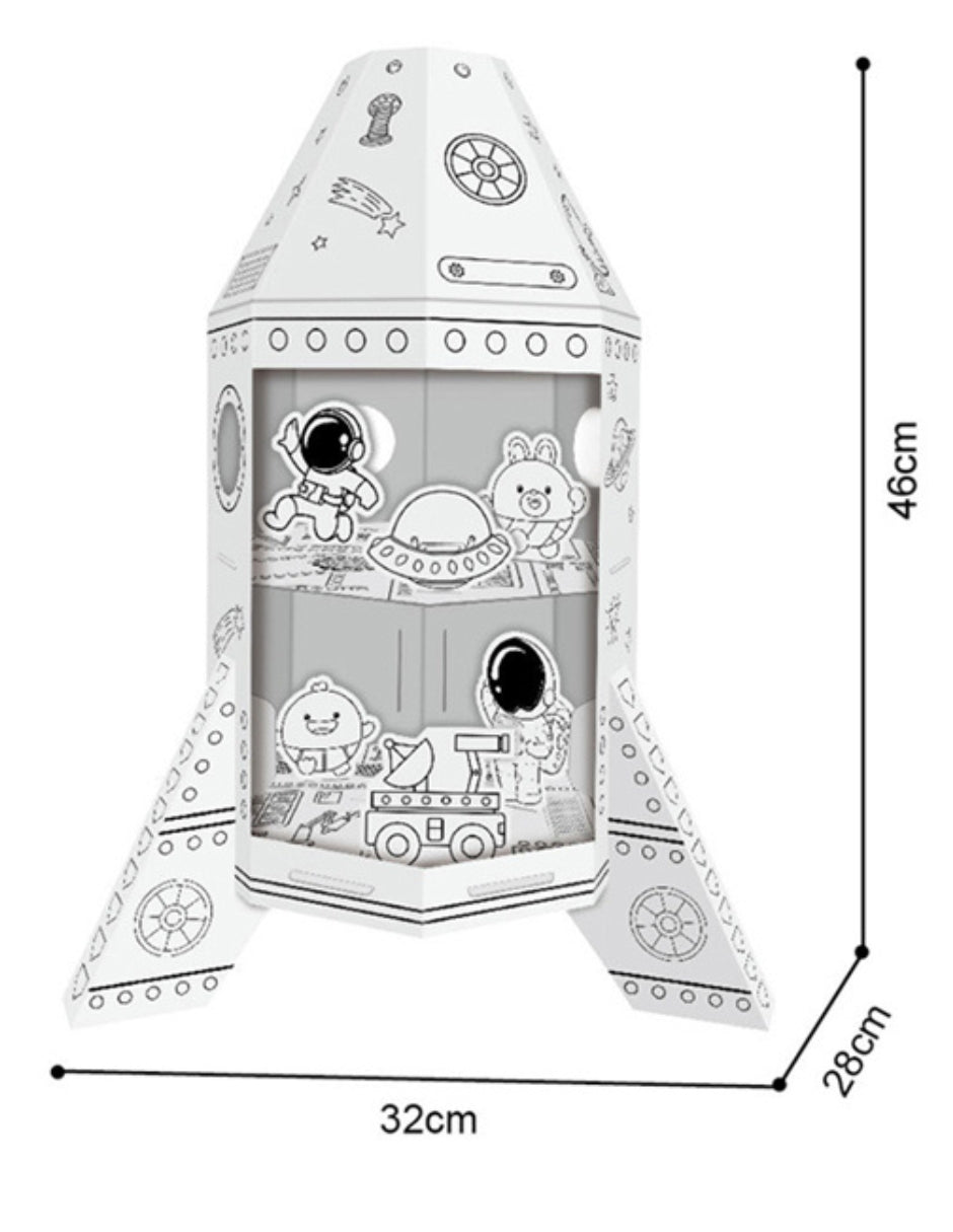 PINGÜE® DIY Doodle | Nave Espacial 32x28x46 | Armable de Cartón para Niños | Apta para Pintar | Incluye 3 Marcadores de Colores | Uso Interior y Exterior | Pulpa Vegetal Amigable al Medio Ambiente y Reciclable | Juguetes Niños y Niñas | Juguete Educativo