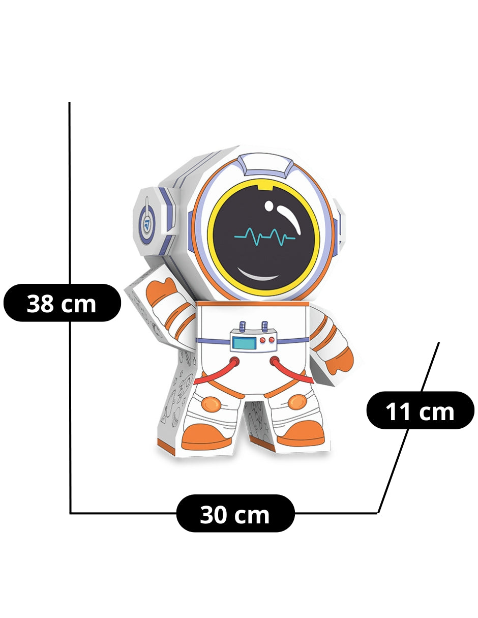 PINGÜE® DIY Doodle | Astronauta 30x11x38 | Armable de Cartón para Niños | Apta para Pintar | Incluye 3 Marcadores de Colores | Uso Interior y Exterior | Pulpa Vegetal Amigable al Medio Ambiente y Reciclable | Juguetes Niños y Niñas | Juguete Educativo